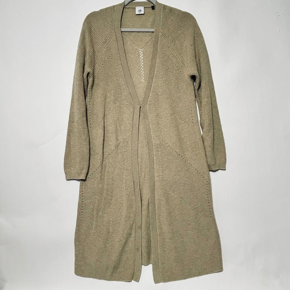 Cabi Cardigan Women M Tan Longline Hook Eye Ribbed Knit Duster 3359 Neutral Core - Picture 2 of 11